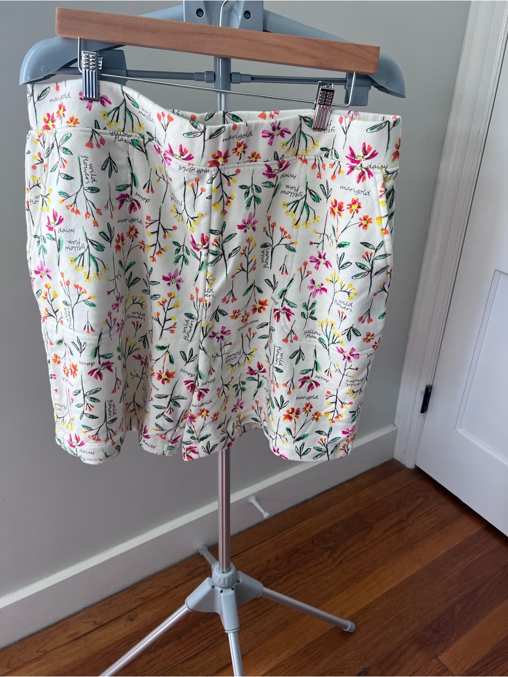 Lands' End White Floral Pullover with Pink, Orange & Green Accents sweat shorts